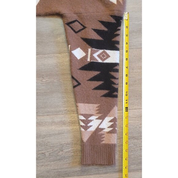Bibi Womens Size S Brown Aztec Long Sleeve V Neck Sweater - Picture 4 of 7